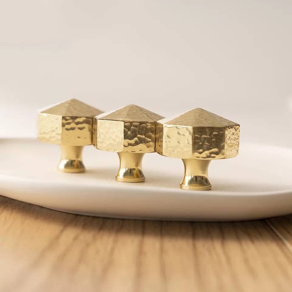 Textured brass octagonal pyramid drawer pull/geometric handle