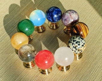 Semi precious stone ball drawer knob/stone drawer pull/crystal ball cabinet pull/gemstone handle/Bright coloured stone hardware/Mineral knob