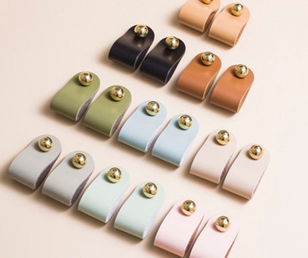 Leather Loop and Brass Ball Drawer Pulls/leather Handles in