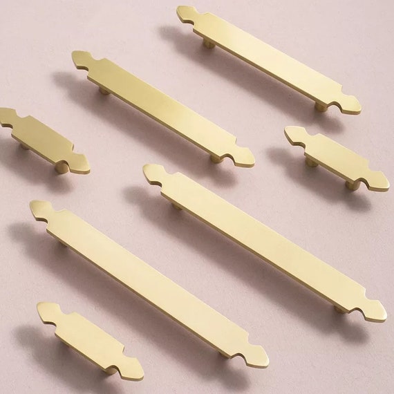Gold brass shaped rectangular bar pull/Gold cabinet Pull/Brass door handle/classic drawer pull/kitchen hardware/Gold furniture hardware