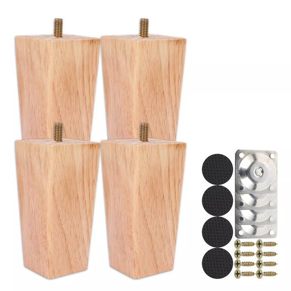 Juego de 4 patas de madera para muebles, patas de cama de 15 cm, patas  derechas para mesa de centro, patas para muebles de cocina, acabado en  madera de nogal con accesorios