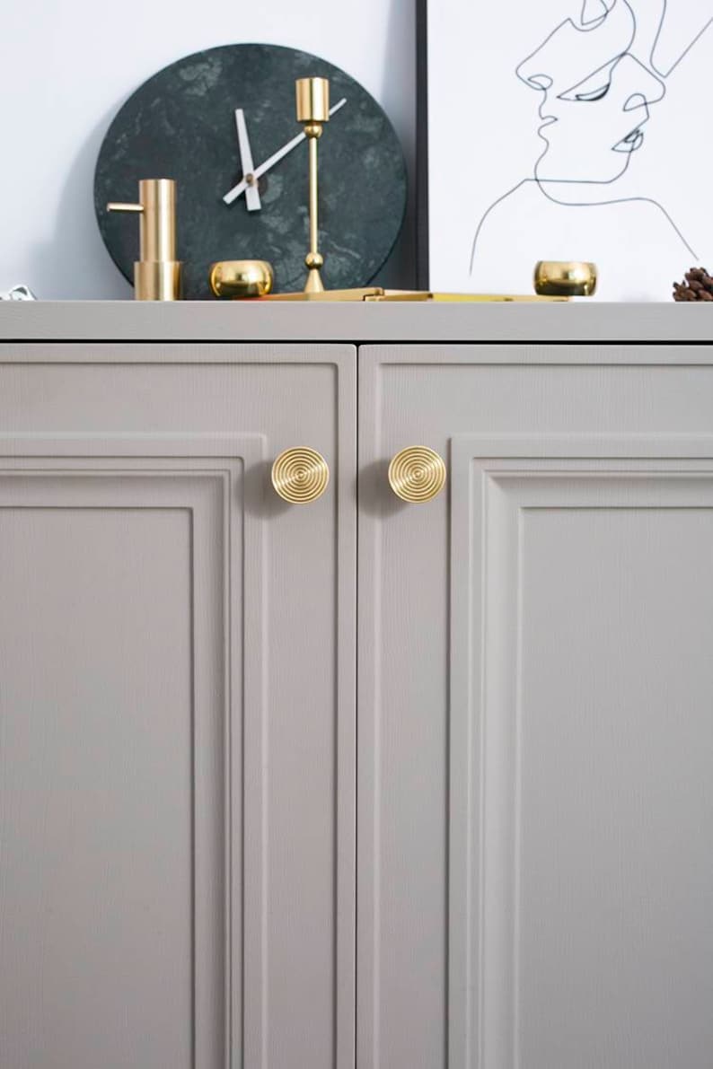Chunky matte gold brass echo pattern drawer handle/brass furniture hardware/Mid century modern drawer knob/Gold brass retro cabinet pull image 10