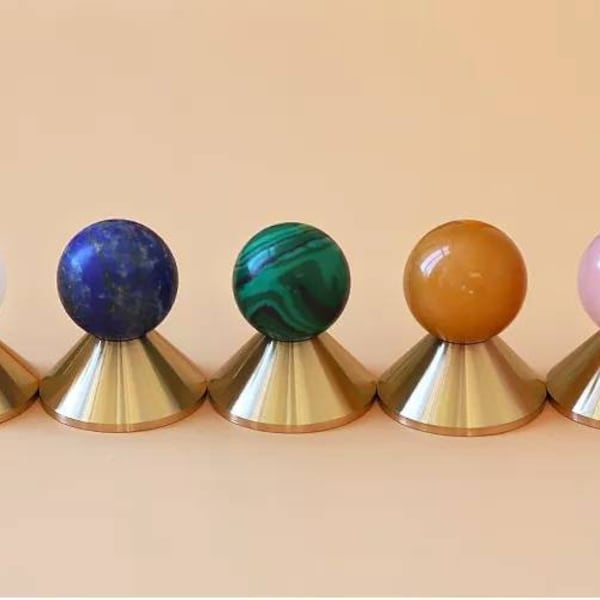 Colourful retro style semi precious stone and brass drawer pull/geometric cabinet handle/mid century modern style knob/bright coloured pull