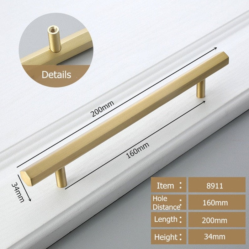 Brushed brass bar Handles flush edge short and long Etsy