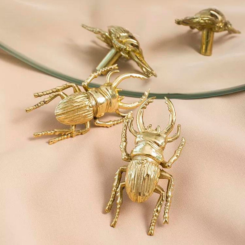 Gold Stag Beetle Knob/bug Shaped Cabinet Drawer Pull/insect - Etsy