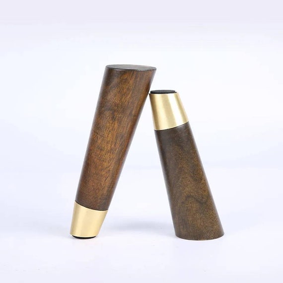 4 Dark Brown Wooden Furniture Legs With Brass Feet in 8cm 10cm