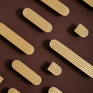 Goudmessing retro patroon staafgreep/goudmessing staafgreep/gouden echo patroon ladegreep/beslag keukenmeubilair/moderne stijl uit het midden van de eeuw