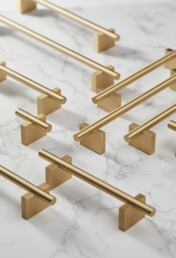 Gold brass bar with rectangle base drawer handle/modern gold gold brass