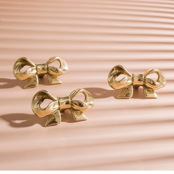 Cute Gold Brass Bow Shaped cabinet pull/gold bow drawer handle/gold furniture hardware/ribbon bow door knob/bedroom furniture hardware