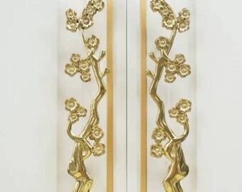 Gold flowering cherry tree handles/orential design door handles/ wardrobe handles/art nouveau drawer pulls/cherry blossom cabinet pulls