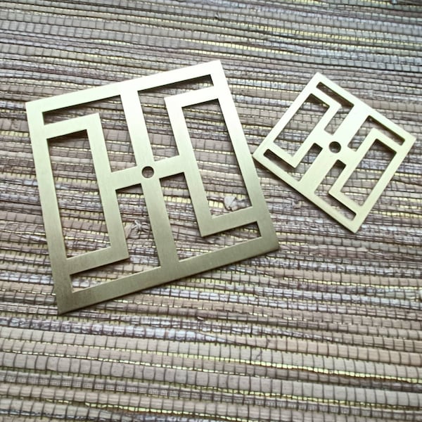 Square gold brass geometric pattern backplates for drawer handles/Brass square back plates for cabinet pulls/Modern square gold backplate
