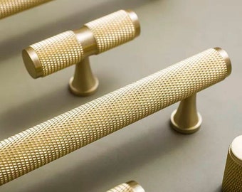Plain gold brass knurled texture cabinet bar handle/Brass knurled drawer pull/Gold brass hardware/Gold brass reticulated kitchen door handle