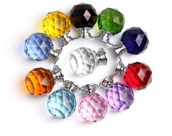 Rainbow coloured crystal drawer knob/Glass crystal faceted ball shaped cabinet handle/Bright coloured furniture hardware/crystal door knob