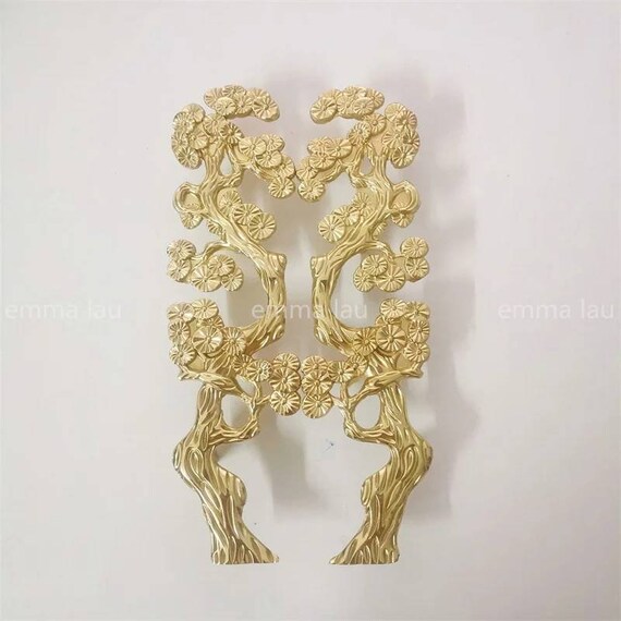 A Pair of large cypress tree orential design handles/heavy solid brass Cabinet Pulls/gold bonsai tree shaped handles/wardrobe door handles