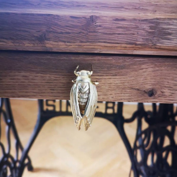 Gold brass cicada insect shaped cabinet pull/Insect door handle/Gold bug drawer handle/Brass beetle door knob/Unique gold furniture hardware