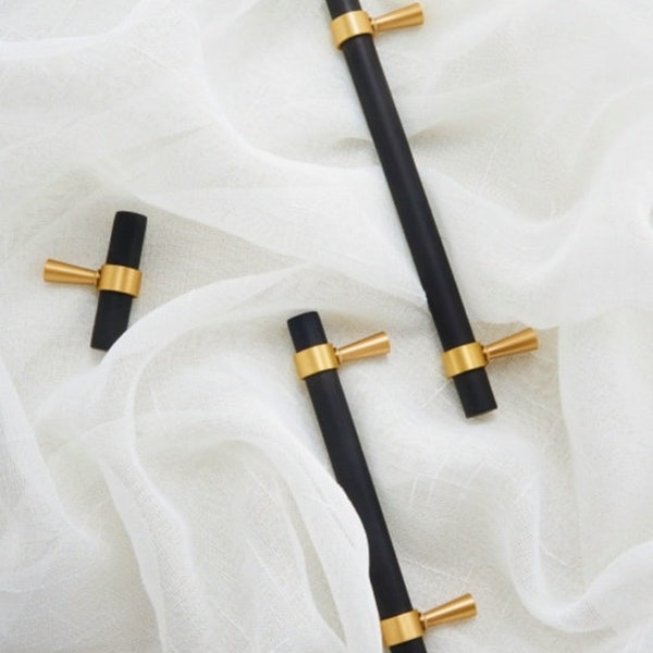 Matte black and gold brass cabinet bar handle/Black and gold drawer pull/Matte black and gold door handle/Black and Gold furniture hardware