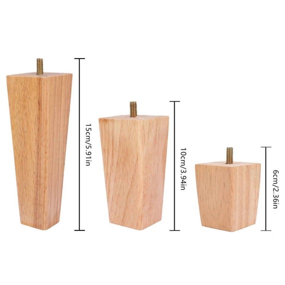 4 Light Wooden Rectangular Furniture Legs in 6cm 10cm 15cm Lengths