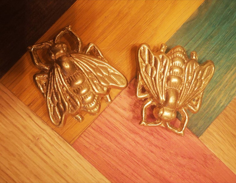 2 large solid Brass Bumble Bee honey bee Cabinet Pulls ...