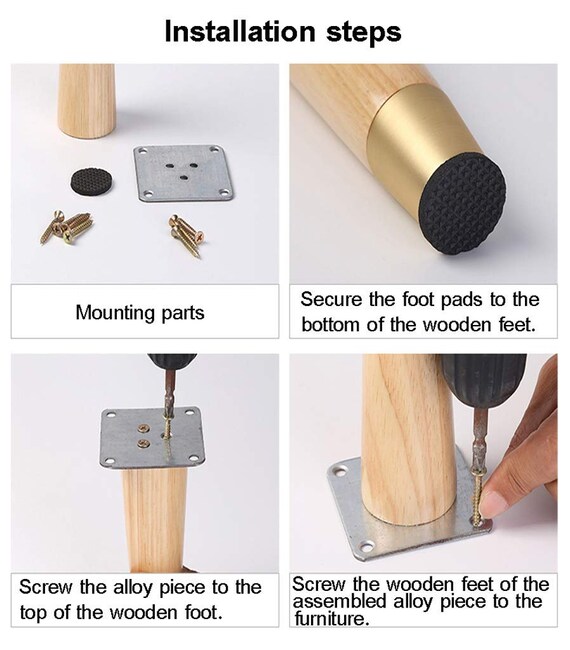 4 X Light Wooden Furniture Legs With Gold Feet in 10cm 12cm 15cm