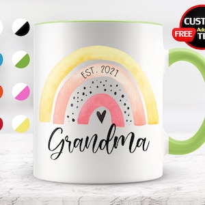 Rainbow Grandma Mug, Personalized Rainbow Mug, Baby Announcement, Grandma Mug Future Grandma Gift New Grandma Established Mug, Grandma Est.