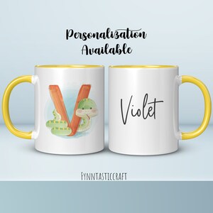 Copo infantil personalizado, caneca Viper, caneca fofa do alfabeto, caneca com letra V para crianças, caneca infantil personalizada, caneca infantil fofa personalizada, presente para crianças