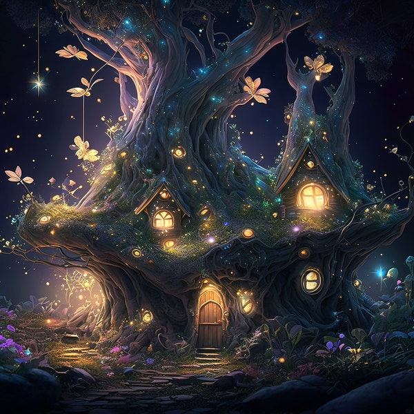 1,000 Piece Jigsaw Puzzle for Adults: fantasy house forest fairytale home magic lights night Pz 079