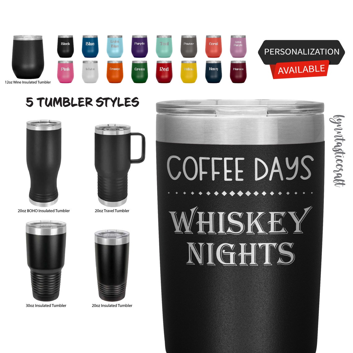 Coffee Days Whiskey Nights Laser Etched Tumbler Funny Etsy