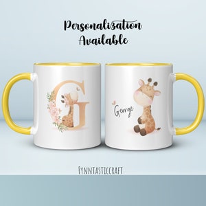 Taza personalizada para niños, taza de jirafa, linda taza del alfabeto, taza de letra G para niños, taza para niños personalizada, linda taza para niños personalizada, regalo para niños