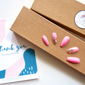 Pink Butterflies | Press On Nails | Coffin Nails | Fake Nails
