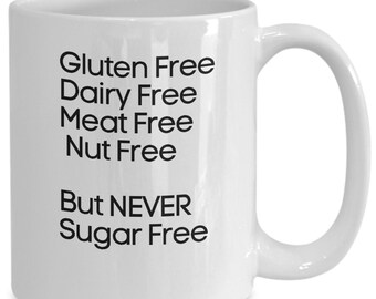 Tasse de café sans gluten, tasse sans produits laitiers, tasse sans viande, tasse funny diet, tasse de café cœliaque, cadeau sans gluten