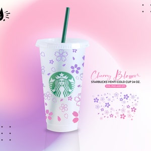 Japanese Sakura Flower - Cherry Blossom, for Starbucks Venti Cold Cup 24 oz, Svg Png and Eps, for Silhouette Cameo or Cricut DIY