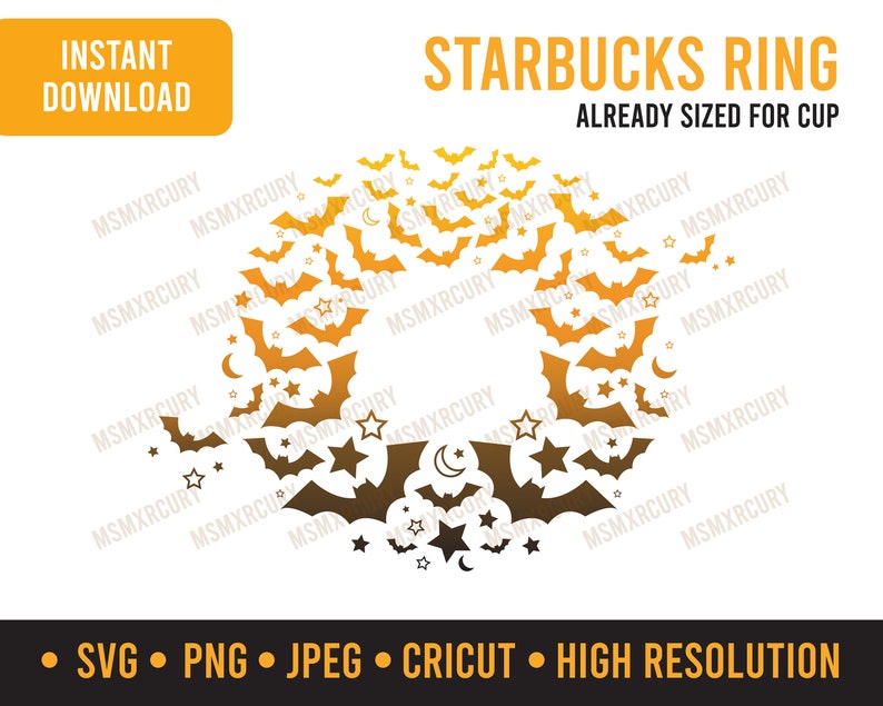 Download Starbucks Coffee Ring Svg For Silhouette Cameo Or Cricut Diy Venti Cold Cup Halloween Bats Moon Star Wreath Cut File L Svg Png Jpeg Digital Prints Art Collectibles Vadel Com