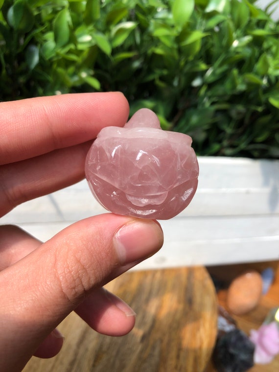 Rose Quartz Jack O’ Lantern, Rose Quartz Pumpkin, Halloween Crystal Decor *CHIPPED TEETH*