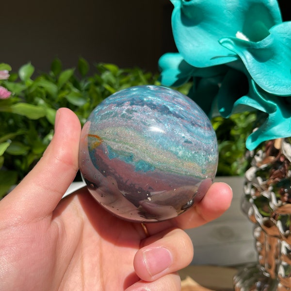 Exclusivo azul colorido océano Jasper Sphere 79mm