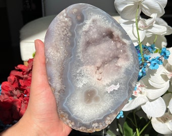 XXL Incredible Druzy Blue Flower Agate, Huge Flower Agate, Rare Blue Flower Agate with Druzy