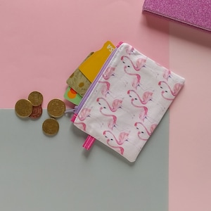 Sac à main en tissu Flamingo avec fermeture éclair. Sac à main imprimé flamant rose. Sac à fermeture éclaire. Cadeau femme. Espèces.