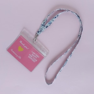 Floral print key lanyard. Cotton necklace for keys Liberty flowers gray background. Liberty flower print badge necklace.