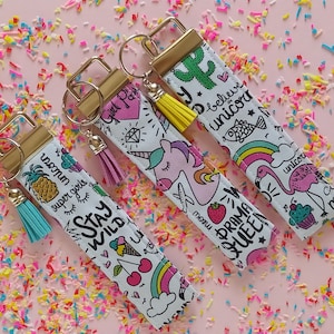 Llavero unicornios. Good vibes llavero de tela. Minilanyard de muñeca. Llavero de tela y aro. Lanyard de tela para llaves y tarjetas. Regalo