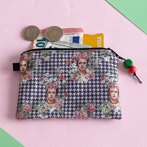 Frida kahlo monedero sencillo de tela, pequeña bolsa con cremallera para dinero en efectivo. Tarjetero de tela. Bolsa pequeña multiusos.