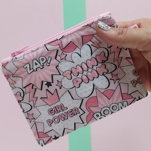 Monedero feminista de tela con cierre de cremallera. Monedero piensa en rosa. Bolsa con cremallera. Regalo mujer. Dinero efectivo.