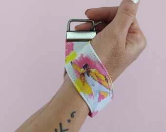 Freddie Mercury keychain. Queen fan keychain. Freddie Mercury gift. Freddie Mercury lanyard. Wrist keychain with ring. Fabric keychain.