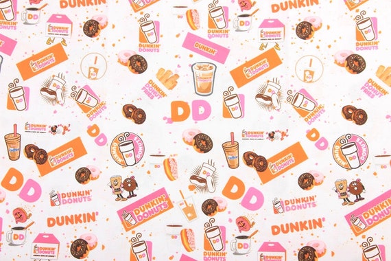 Dunkin' Donuts pattern Fabric cartoon pink donuts coffee