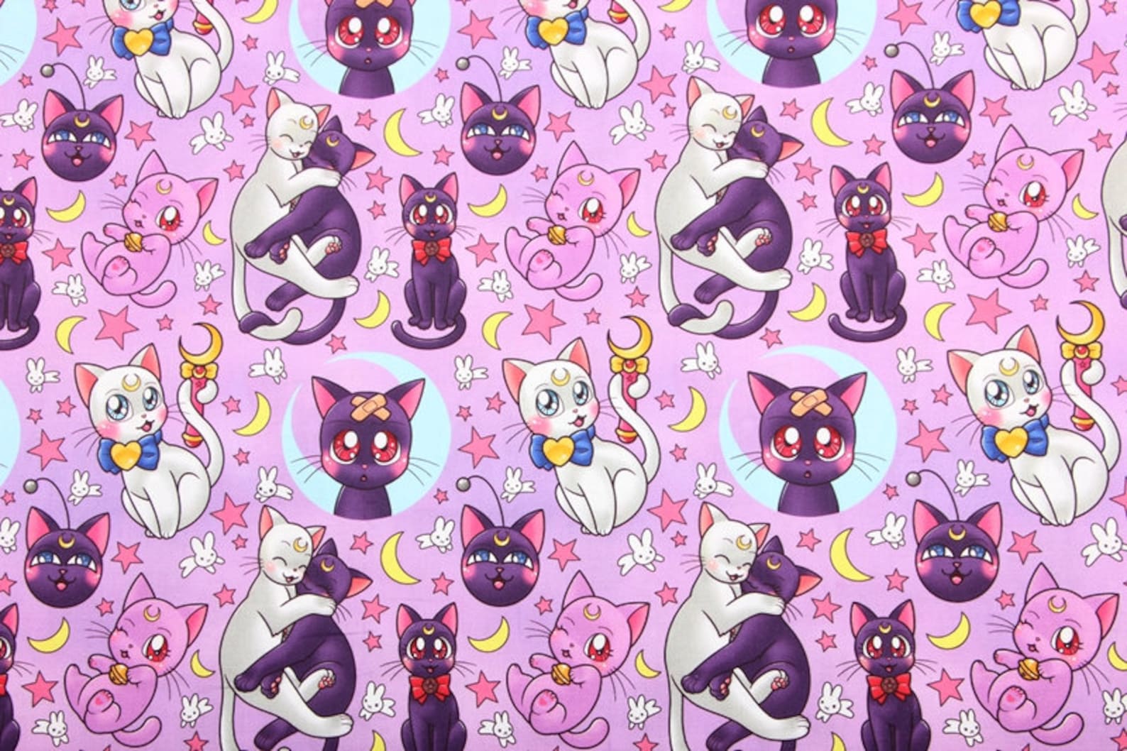 Sailor Moon pattern Fabric Cute cartoon black cat Luna Artemis Etsy