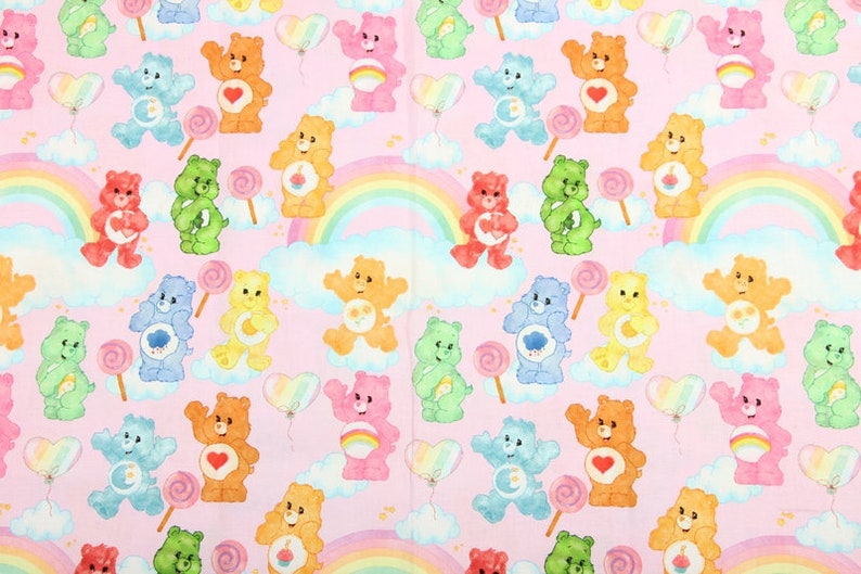Care Bears fabric multicolored bear Cartoon Pattern print Etsy