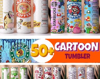 50+ Cartoon Tumbler Bundle, Starbucks Tumbler 20oz Skinny Sublimation, Cute Bundle Digital Design, PNG Instant Download