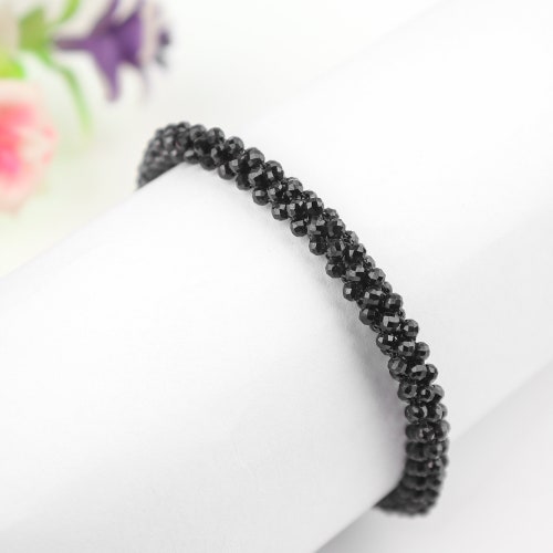 Natural Black Spinel Crystal Gemstone Beaded Rope shops Bracelet, Dainty Bracelet, Healing Crystals, Sterling Silver Jewelry, Birthday Gifts