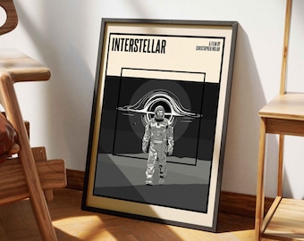 Interstellar B&W Minimalist Film Poster | Vintage Retro Print | Wall Art | Christopher Nolan | Matthew McConaughey | Cooper | Movie Gifts