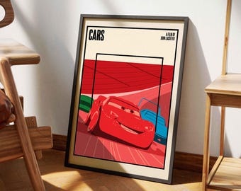 Cars | Minimalist Film Poster | Vintage Retro Print | Wall Art | Modern Poster | Lightning McQueen | Disney Pixar | Movie Gifts