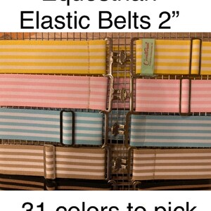 2 Inch  Equestrian  Signature Stripes Elastic Surcingle Belts size  24&quot; - 36 &quot; custom Made, Fashion  Riding Belt