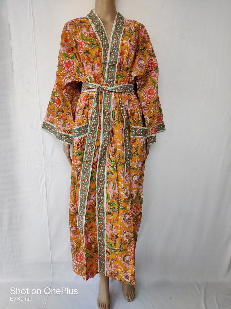 Indian Cotton Anokhi Print Kimono Robe Women Long Beach Cover - Etsy